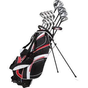 18 Piece Men's Complete Golf Club Package Set With Titanium Driver, #3 & #5 Fairway Woods, #4 Hybrid, 5-SW Irons, Putter, Stand Bag, 4 H/C's - Choose Color & Size