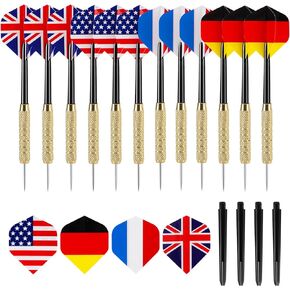 Accmor 12pcs Steel Tip Darts Set, 18 Grams Professional Metal Darts, Metal Tip Darts with 4 Extra Nylon Shafts, 4 Extra Flights in Four Different Patterns