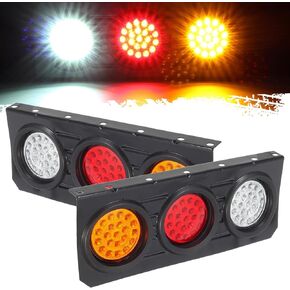 Partsam 63 LED Truck Trailer Tail Lights Bar Kit, Stop Turn Signal Brake Reverse Taillight with Iron Bracket Base Waterproof 12V-30V 4 Inch Round Led Trailer Tail Lights RV Camper Flatbed Trucks(2pcs)