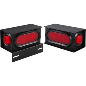 2Pcs Trailer Lights Welded Mount Steel Boxes Housing Kit, 6" Inch Oval Led Trailer Tail Lights + 2" Inch Round Led Trailer Side Marker Lights Flush w/Grommet Plugs Wire Pigtails