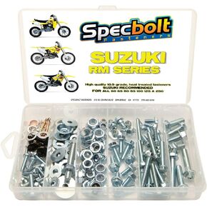 120pc Specbolt Suzuki RM Two Stroke Bolt Kit for Maintenance & Restoration of MX Dirtbike OEM Spec Fastener RM60 RM65 RM80 RM85 RM100 RM125 RM250 Models 60 65 80 85 100 125