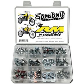 Specbolt RM 85 100 125 250 Essentials Bolt Kit Fits: All Suzuki RM 2 Strokes, Including RM 65 RM85 RM125 RM250 RM500 Kick Start Seat Subframe Fenders Brake Rotors Sprocket Fork Guards and much more