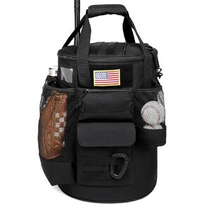 Tactical Baseball Bucket Cover Organizer for 6 Gallon Buckets Coaches Bag with Anti-Slip EVA Bottom for Training Equipment,Baseball Gear, Accessories