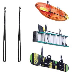JD104 Wall Hangers 100IBS Capacity Kayak Storage for Paddle Board,Surfbard,Longboards Indoor Kayak Storage Straps System for Garage or Shed,Black