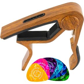 Professional Guitar Capo w/Built-In Pick Holder | Universal Compatibility for Acoustic, Electric & Bass | by AudioMonkey | Includes 6 Picks! (Rosewood)