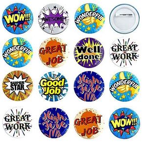 9 Style 90 PCS Reward Button Pins Recognition Button Round Pins as Incentive Motivation Awards for Kids or Workers