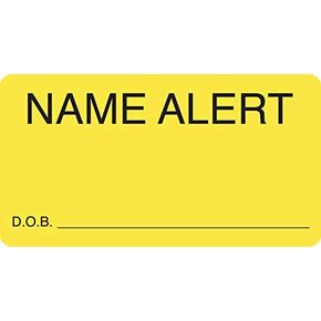 Tabbies Attention Labels - Name Alert D.O.B._, Fluorescent Chartreuse, Alerts Medical Healthcare Information, 3-1/4"W x 1-3/4"H, 250 Labels/Roll (MAP3410) in Kuwait