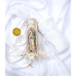 Baptism Candle Set for Boys and Girls with Our Virgen de Guadalupe Candle - Velas para bautizo Baptism kit - Catholic Baptism Candle Set Girl - Vela de bautizo para niño - Vela para bautizo de niña