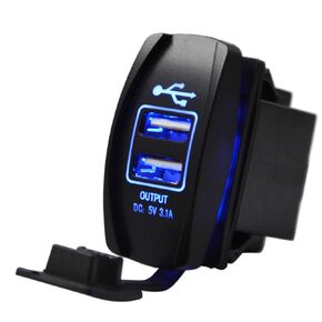 Dual USB Power Charger Rocker Switch Blue Backlit 12V-24V Compatible with UTV Polaris Ranger RZR XP Turbo Can Am Commander Maverick X3