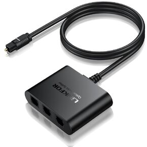LiNKFOR Optical Cable Splitter 1x3 SPDIF Toslink Optical Splitter with 1PCS Optical Audio Cable Toslink Splitter 1 in 3 Out Support LPCM 2.0 DTS Dolby-AC3 Compatible with PS3 DVD HDTV STB Etc