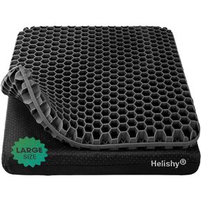 Extra Large Gel Seat Cushion for Long Sitting, Double Thick Egg Seat Cushion with Non-Slip Cover, Breathable Home Office Chair Pads Wheelchair Cushion for Relieving Back Pain Sciatica Pain (Black)