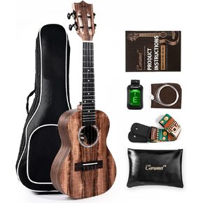 Caramel - 26" Tenor Striped Grain Acacia KOA Ukulele CT207 Gigbag Beginner Kit