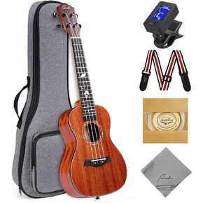 Ranch Concert Ukulele 23 inch Solid Top Ukelele Kit Professional Small Hawaiian Guitar Ukalalee Starter Pack Bundle Gig bag & Tuner & Strap & Aquila String Set &12 Online Lessons - Glossy