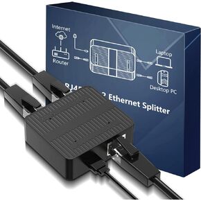 Gigabit Ethernet Splitter 1 to 2 Devices Simultaneously Networking, 1000Mbps High Speed LAN Splitter with USB-C Power Cable, Network Switch Hub Adapter for RJ45 Cat 5/5e/6/7/8 Cable