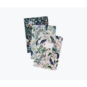 RIFLE PAPER CO. Curio Stitched Notebook Set, Assorted Set of 3 Notebooks, 64 Ruled Pages with Gold Ink, Canvas Paper Cover with White Text Paper Interior