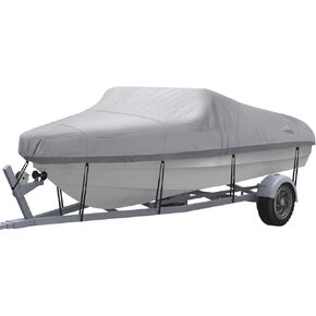 NEXCOVER Trailerable Boat Cover, Length: 14’-16’ Beam Width: up to 68", Waterproof Heavy Duty Cover, Fits V-Hull, TRI-Hull, Runabout, Pro-Style, Bass Boat, Storage Bag & Tightening Straps Included.