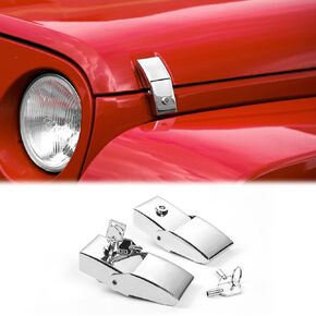 JWWY for Jeep Wrangler Hood Latches Aluminum Stainless Steel Hood Catch Latches with Lock Kit Compatible with Jeep Wrangler JK/JKU 2007-2017, JL/JLU 2018-2022 & Jeep Gladiator 2020-2024 Chrome
