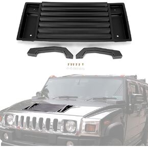 HECASA Hood Vent & Handle Kit Compatible with 2003-2009 Hummer H2 Replacement for GM25928163 15063080 25858920 Hood Deck Vent Panel Handle Covers Trim Louver Black