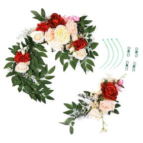 Artifical Flower Swag Rose Poney Greeny Floral Wreath for Wedding Ceremony Sign Home Floral Decoration - Pack of 2