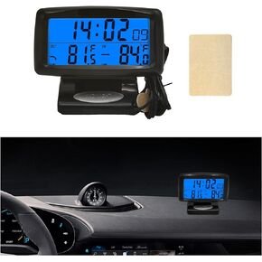 Car Digital Thermometer Clock, Multifunctional Dashboard Clock with Dual Fahrenheit Date Alarm, Mini Car Clock Thermometer Monitor with LCD Backlight Display for Indoor and Outdoor