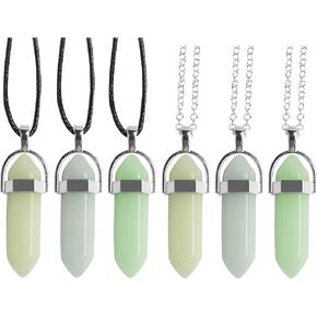 6Pcs Glow In The Dark Luminous Stone Pendant Necklace Moonstone Quartz Crystal Pendant Opal Hexagonal Chains Necklace