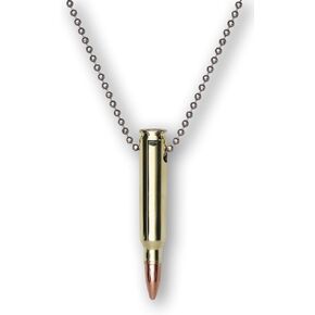 Remington 223 Bullet Polished Pendant Necklace with 30 Inch Official Military Stainless Steel Dog Tag Chain