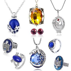 9 pcs Vampire Diaries Jewelry Daywalking Katherine Bonnie Moon Elena Gilbert Vervain Locket Necklace Salvatore Damon Stefan finger Family Crest Ring Diamond Stud Earrings
