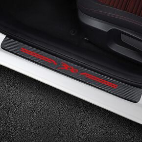 4Pcs 300 Decal Stickers Carbon Fiber Leather Car Door Sill Decoration Scuff Plate for Chrysler 300/C/ 300S 2005-2021 (RED)