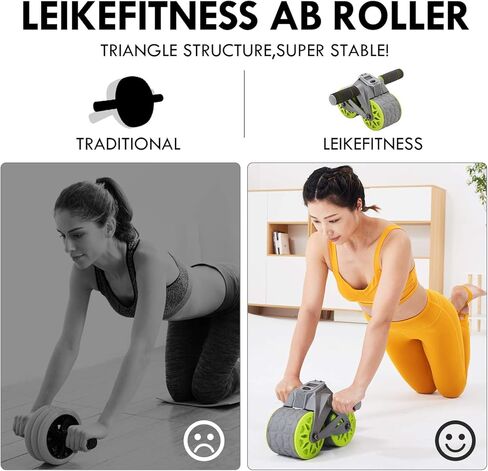 leikefitness Ab Wheel Roller الارتداد التلقائي مع حصيرة وسادة الركبة، مدرب عضلات البطن الأساسي مع شاشة ذكية، معدات تمرين البطن لتمرين البطن in Kuwait