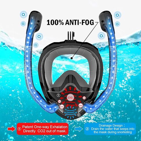 Snorkel Mask,2023 Upgrade Full Face Snorkel Mask with 2 Breathing Tubes,Snorkeling Gear for Adults,Diving Mask Anti-Fog& Leak,Scuba mask with Detachable Camera Mount in Saudi Arabia
