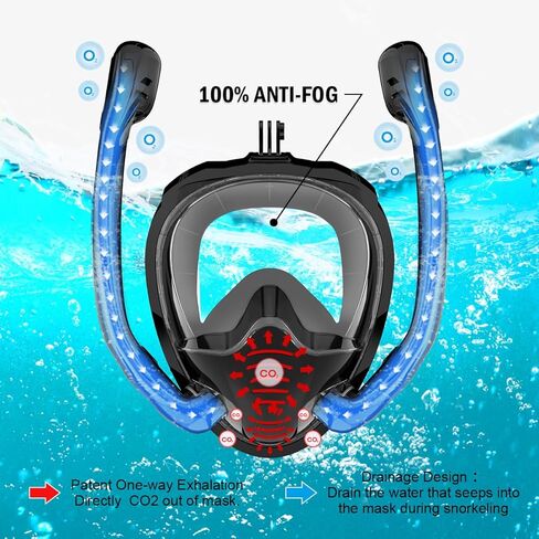 Snorkel Mask,2023 Upgrade Full Face Snorkel Mask with 2 Breathing Tubes,Snorkeling Gear for Adults,Diving Mask Anti-Fog& Leak,Scuba mask with Detachable Camera Mount in Saudi Arabia