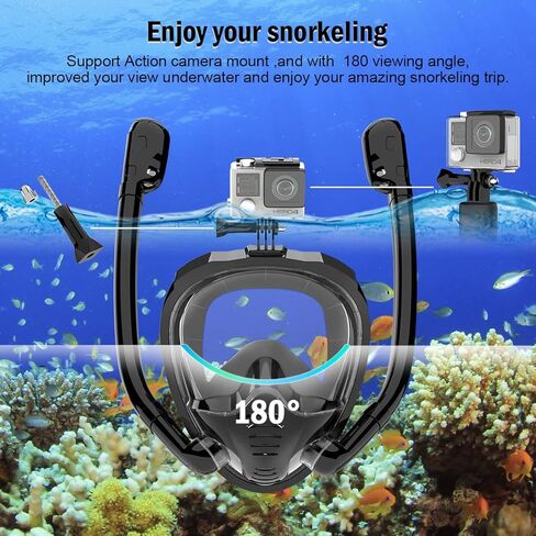 Snorkel Mask,2023 Upgrade Full Face Snorkel Mask with 2 Breathing Tubes,Snorkeling Gear for Adults,Diving Mask Anti-Fog& Leak,Scuba mask with Detachable Camera Mount in Saudi Arabia