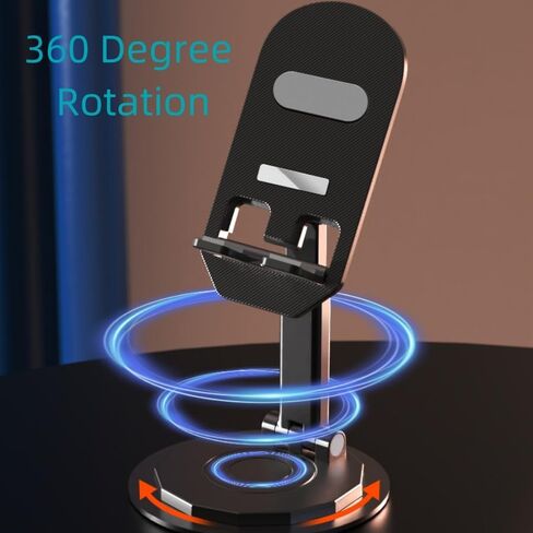 حامل هاتف محمول يدور 360 درجة، قاعدة حامل هاتف مكتبي قابلة للطي وقابلة للتعديل بالكامل، قبضة آمنة، حامل هاتف محمول قابل للتعديل والارتفاع ومتعدد الاستخدامات لأي جهاز. (أسود) in Kuwait