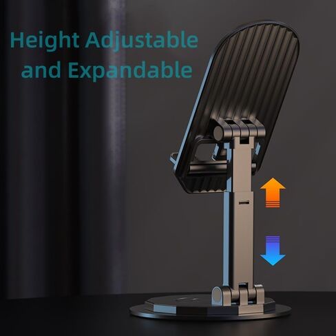 حامل هاتف محمول يدور 360 درجة، قاعدة حامل هاتف مكتبي قابلة للطي وقابلة للتعديل بالكامل، قبضة آمنة، حامل هاتف محمول قابل للتعديل والارتفاع ومتعدد الاستخدامات لأي جهاز. (أسود) in Kuwait