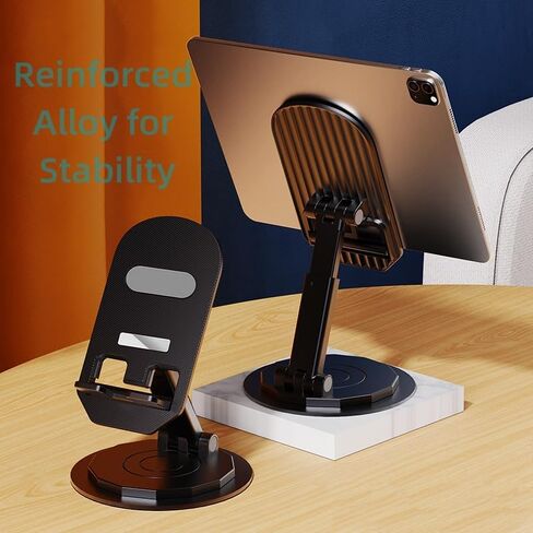 حامل هاتف محمول يدور 360 درجة، قاعدة حامل هاتف مكتبي قابلة للطي وقابلة للتعديل بالكامل، قبضة آمنة، حامل هاتف محمول قابل للتعديل والارتفاع ومتعدد الاستخدامات لأي جهاز. (أسود) in Kuwait