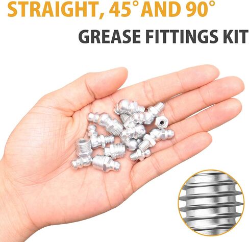 VIGRUE Grease Fittings, 245 Pieces SAE & Metric Grease Fitting Assortment Kit, Standard Grease Fittings Grease Zerks, Straight and Angled Perfect for Replacing Missing or Broken Zerk Fitting in Saudi Arabia