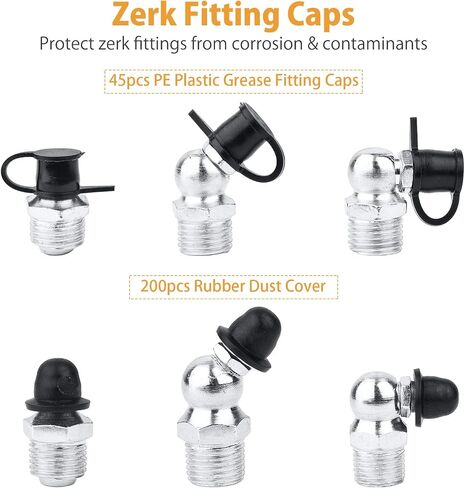 VIGRUE Grease Fittings, 245 Pieces SAE & Metric Grease Fitting Assortment Kit, Standard Grease Fittings Grease Zerks, Straight and Angled Perfect for Replacing Missing or Broken Zerk Fitting in Saudi Arabia
