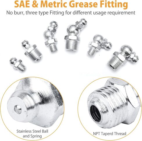 VIGRUE Grease Fittings, 245 Pieces SAE & Metric Grease Fitting Assortment Kit, Standard Grease Fittings Grease Zerks, Straight and Angled Perfect for Replacing Missing or Broken Zerk Fitting in Saudi Arabia