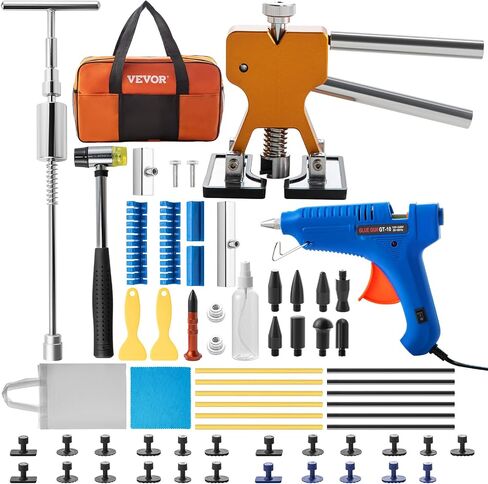 VEVOR Dent Puller Kit, Adjustable Width Golden Dent Puller, 50 PCS Paintless Dent Repair Kit, Auto Body Dent Remove Tool with Hot Glue Gun and Glue Sticks, for Auto Hail Damage, Small Ding Dent Repair in Saudi Arabia
