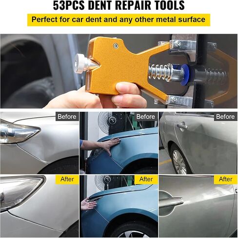 VEVOR Dent Puller Kit, Adjustable Width Golden Dent Puller, 50 PCS Paintless Dent Repair Kit, Auto Body Dent Remove Tool with Hot Glue Gun and Glue Sticks, for Auto Hail Damage, Small Ding Dent Repair in Saudi Arabia