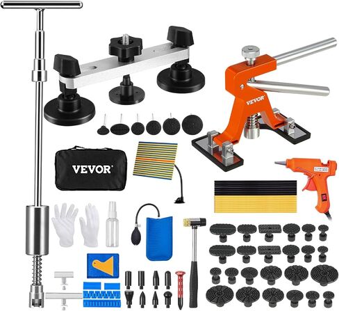 VEVOR Dent Puller Kit, Adjustable Width Golden Dent Puller, 50 PCS Paintless Dent Repair Kit, Auto Body Dent Remove Tool with Hot Glue Gun and Glue Sticks, for Auto Hail Damage, Small Ding Dent Repair in Saudi Arabia