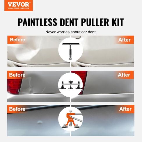 VEVOR Dent Puller Kit, Adjustable Width Golden Dent Puller, 50 PCS Paintless Dent Repair Kit, Auto Body Dent Remove Tool with Hot Glue Gun and Glue Sticks, for Auto Hail Damage, Small Ding Dent Repair in Saudi Arabia