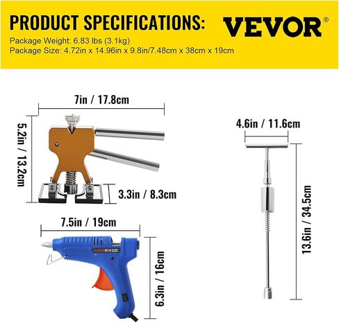 VEVOR Dent Puller Kit, Adjustable Width Golden Dent Puller, 50 PCS Paintless Dent Repair Kit, Auto Body Dent Remove Tool with Hot Glue Gun and Glue Sticks, for Auto Hail Damage, Small Ding Dent Repair in Saudi Arabia