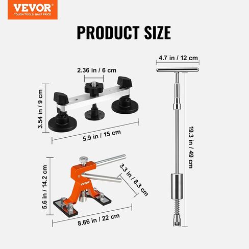 VEVOR Dent Puller Kit, Adjustable Width Golden Dent Puller, 50 PCS Paintless Dent Repair Kit, Auto Body Dent Remove Tool with Hot Glue Gun and Glue Sticks, for Auto Hail Damage, Small Ding Dent Repair in Saudi Arabia