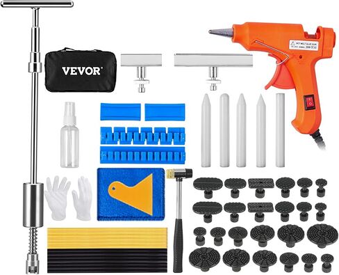 VEVOR Dent Puller Kit, Adjustable Width Golden Dent Puller, 50 PCS Paintless Dent Repair Kit, Auto Body Dent Remove Tool with Hot Glue Gun and Glue Sticks, for Auto Hail Damage, Small Ding Dent Repair in Saudi Arabia