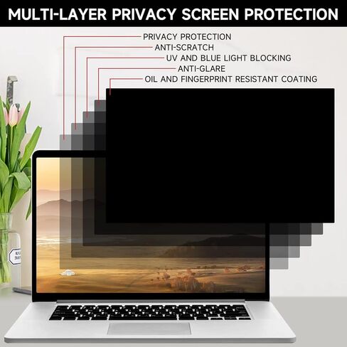 شاشة خصوصية للكمبيوتر المحمول مقاس 13.3 بوصة متوافقة مع HP Envy/Dell/Asus/Acer/Samsung/Lenovo، فلتر خصوصية مضاد للوهج للضوء الأزرق لجميع أجهزة الكمبيوتر المحمول مقاس 13.3 بوصة مع نسبة عرض إلى ارتفاع تبلغ 16:9 in Kuwait