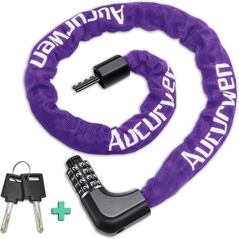 Bike Chain Lock, 3.2FT/4FT Combination & Keys 4-Digit Anti Theft Heavy Duty Bike Lock, Security Resettable Bicycle Lock for Bike, Bicycle, Electric Bike (Black, 3.2FT Long, 6mm Thick) in Saudi Arabia