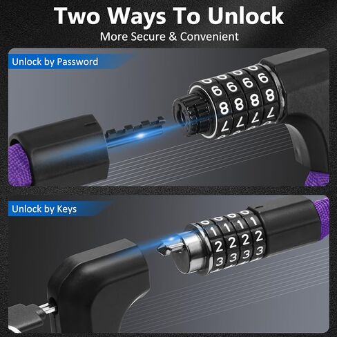 Bike Chain Lock, 3.2FT/4FT Combination & Keys 4-Digit Anti Theft Heavy Duty Bike Lock, Security Resettable Bicycle Lock for Bike, Bicycle, Electric Bike (Black, 3.2FT Long, 6mm Thick) in Saudi Arabia