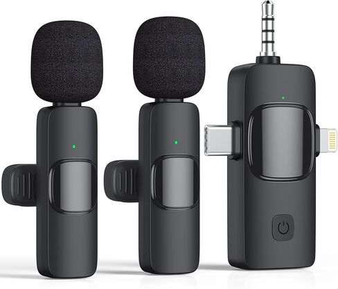 ميكروفون لاسلكي 3 في 1 لأجهزة iPhone، وiPad، وAndroid، والكاميرا، والميكروفونات الصغيرة USB C، ووقت العمل 12 ساعة، وميكروفون Lavalier لمدونات الفيديو، والبودكاست، وTikTok، واليوتيوب in Kuwait
