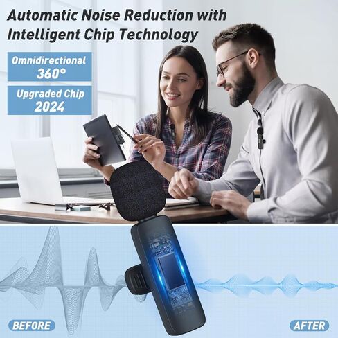 ميكروفون لاسلكي 3 في 1 لأجهزة iPhone، وiPad، وAndroid، والكاميرا، والميكروفونات الصغيرة USB C، ووقت العمل 12 ساعة، وميكروفون Lavalier لمدونات الفيديو، والبودكاست، وTikTok، واليوتيوب in Kuwait